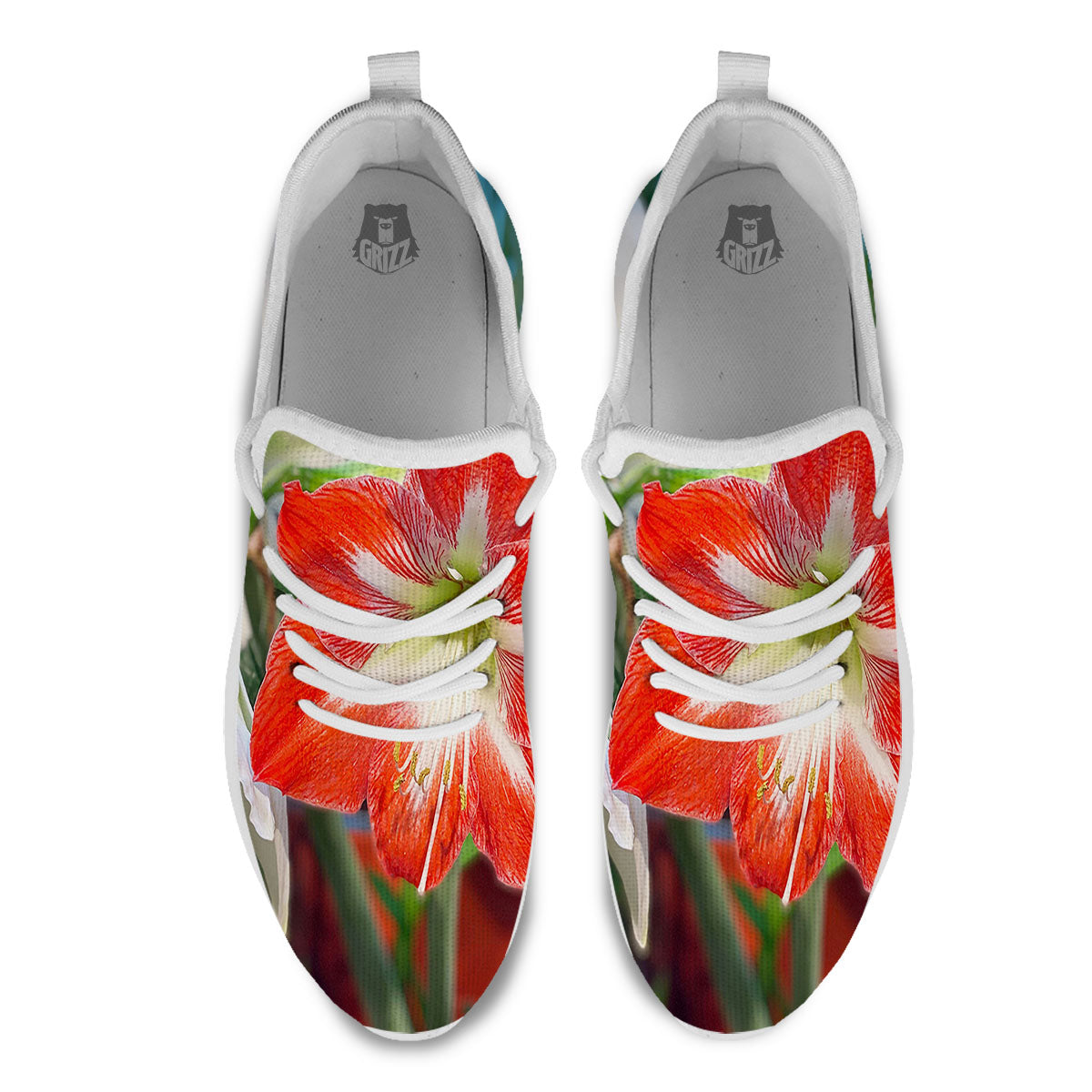 Amaryllis White And Red Print White Athletic Shoes-grizzshop