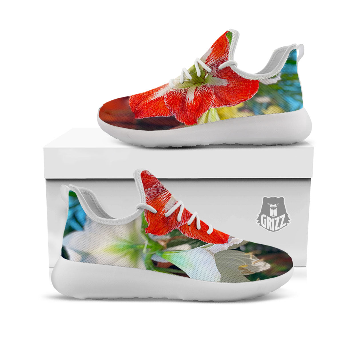 Amaryllis White And Red Print White Athletic Shoes-grizzshop