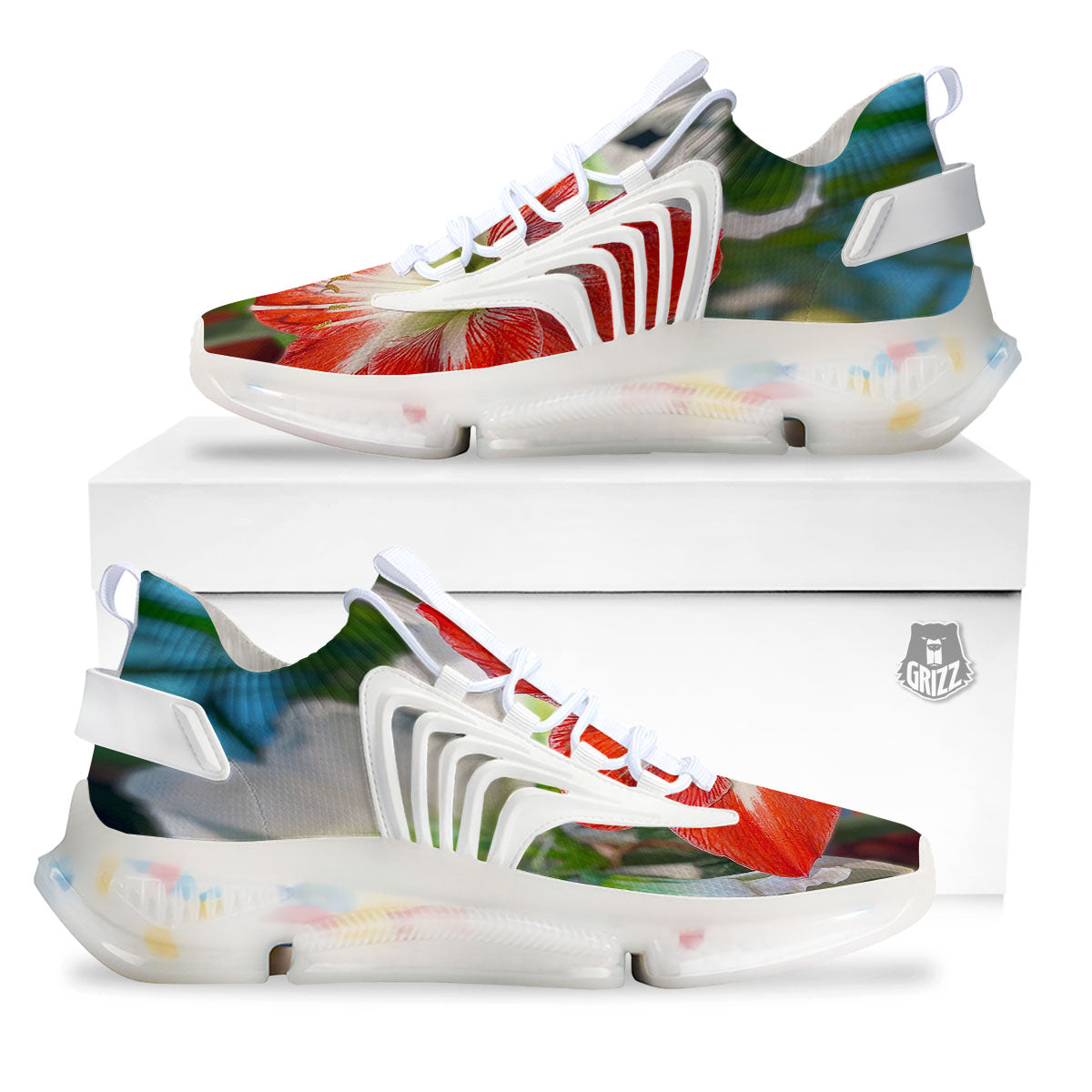 Amaryllis White And Red Print White Gym Shoes-grizzshop