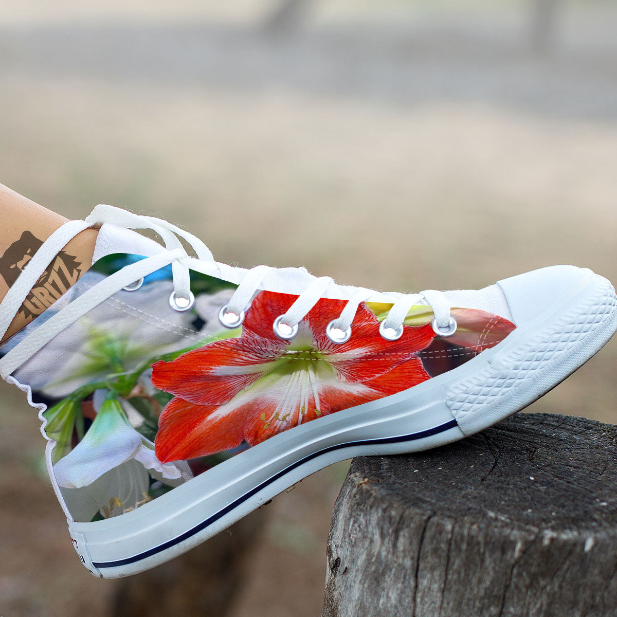 Amaryllis White And Red Print White High Top Shoes-grizzshop