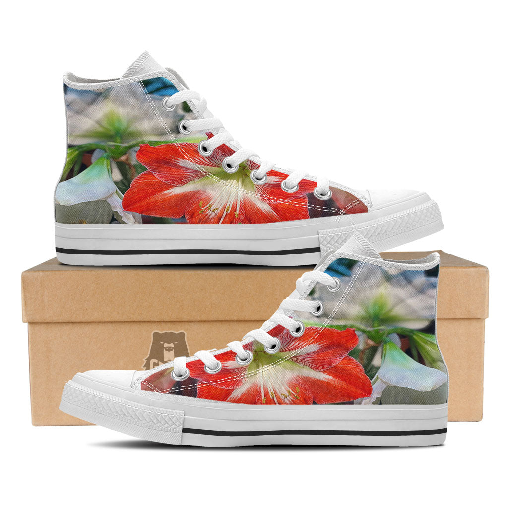 Amaryllis White And Red Print White High Top Shoes-grizzshop