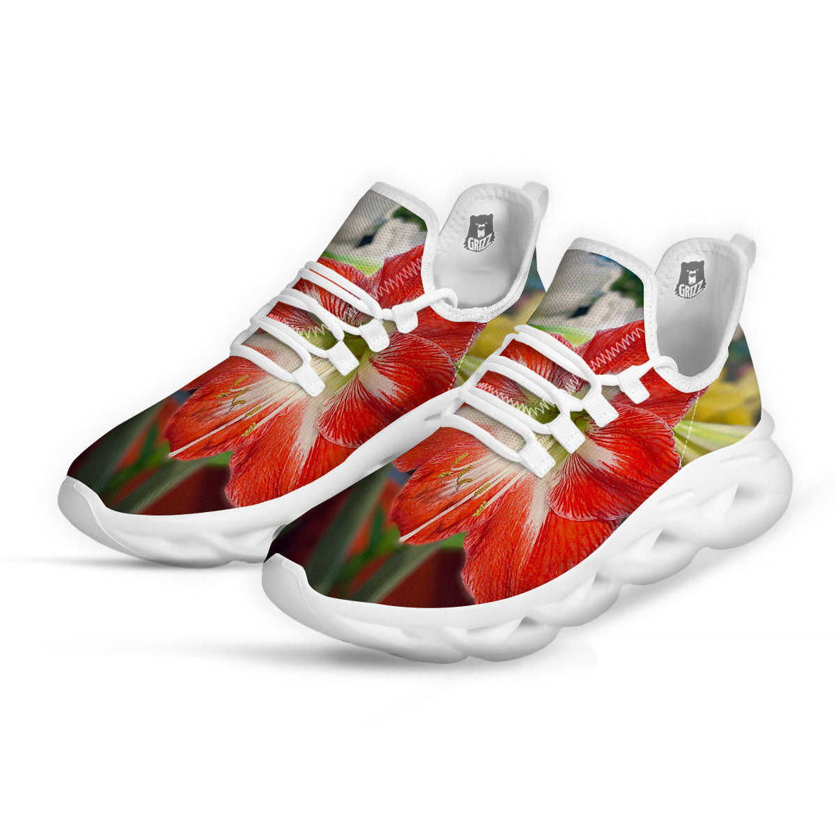 Amaryllis White And Red Print White Running Shoes-grizzshop