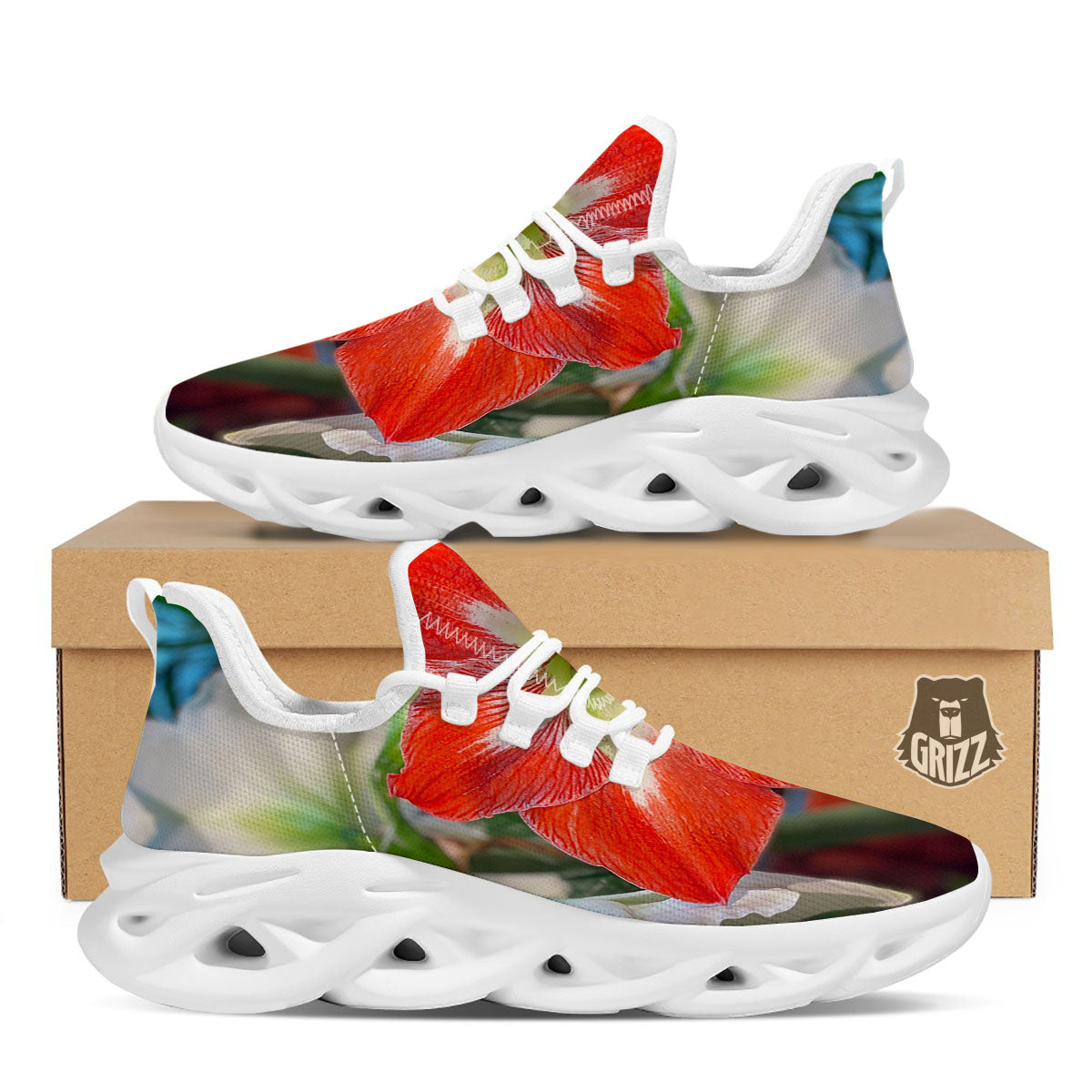 Amaryllis White And Red Print White Running Shoes-grizzshop