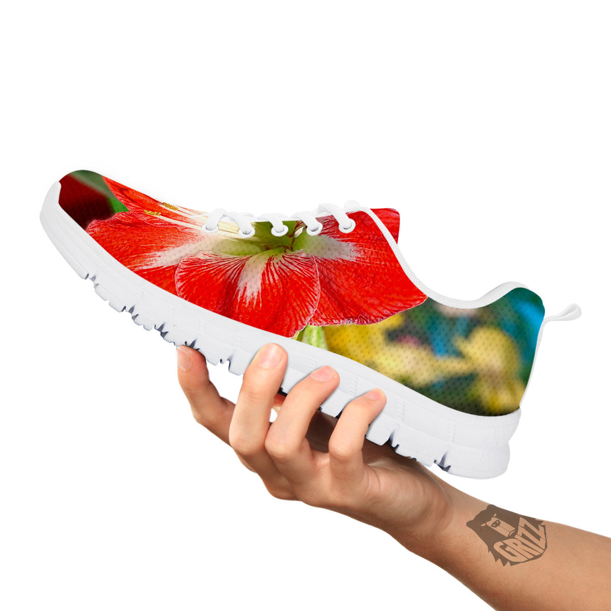 Amaryllis White And Red Print White Sneaker-grizzshop