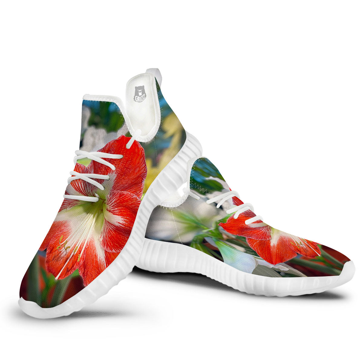Amaryllis White And Red Print White Walking Shoes-grizzshop