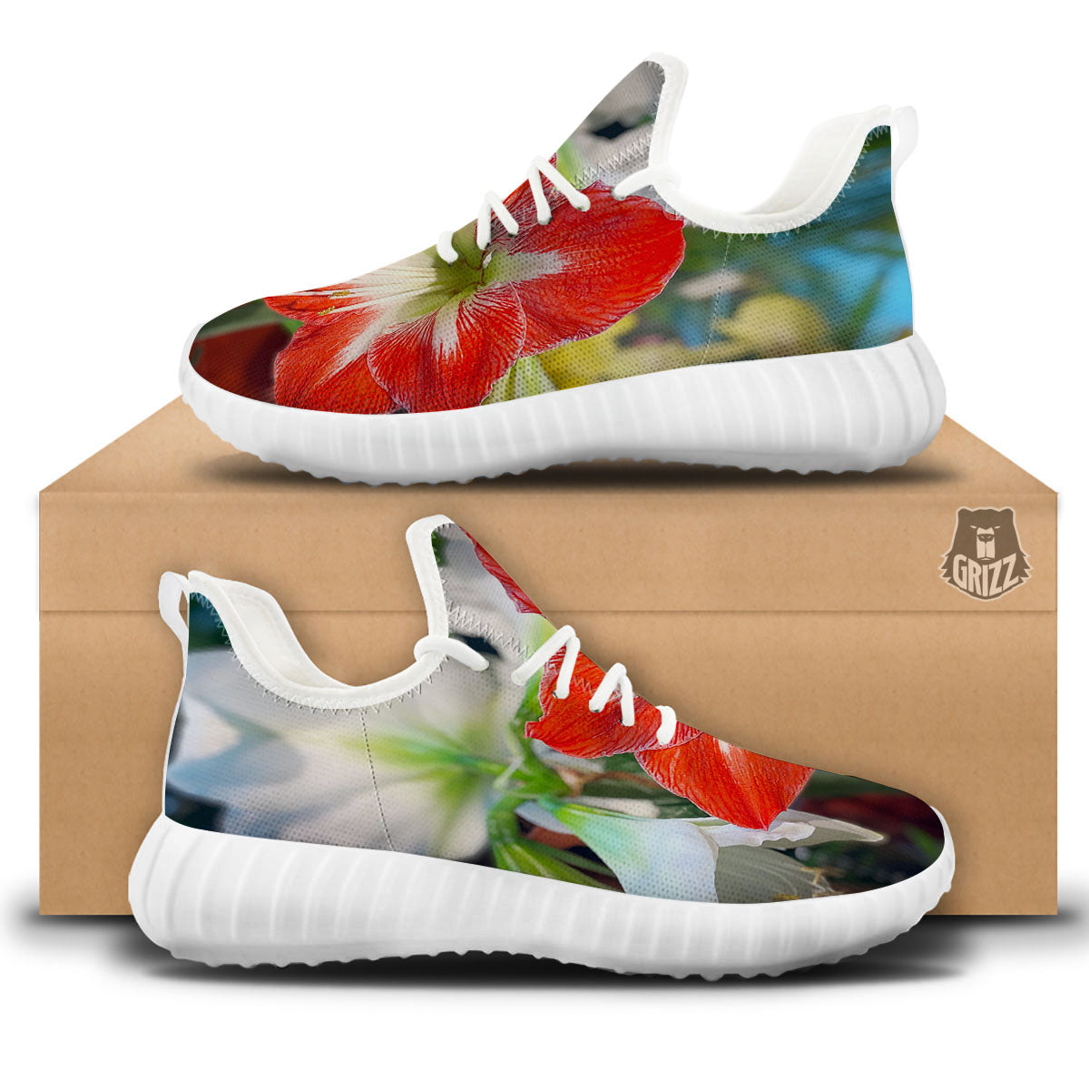 Amaryllis White And Red Print White Walking Shoes-grizzshop