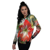 Amaryllis White And Red Print Women's Bomber Jacket-grizzshop