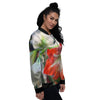 Amaryllis White And Red Print Women's Bomber Jacket-grizzshop