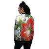 Amaryllis White And Red Print Women's Bomber Jacket-grizzshop