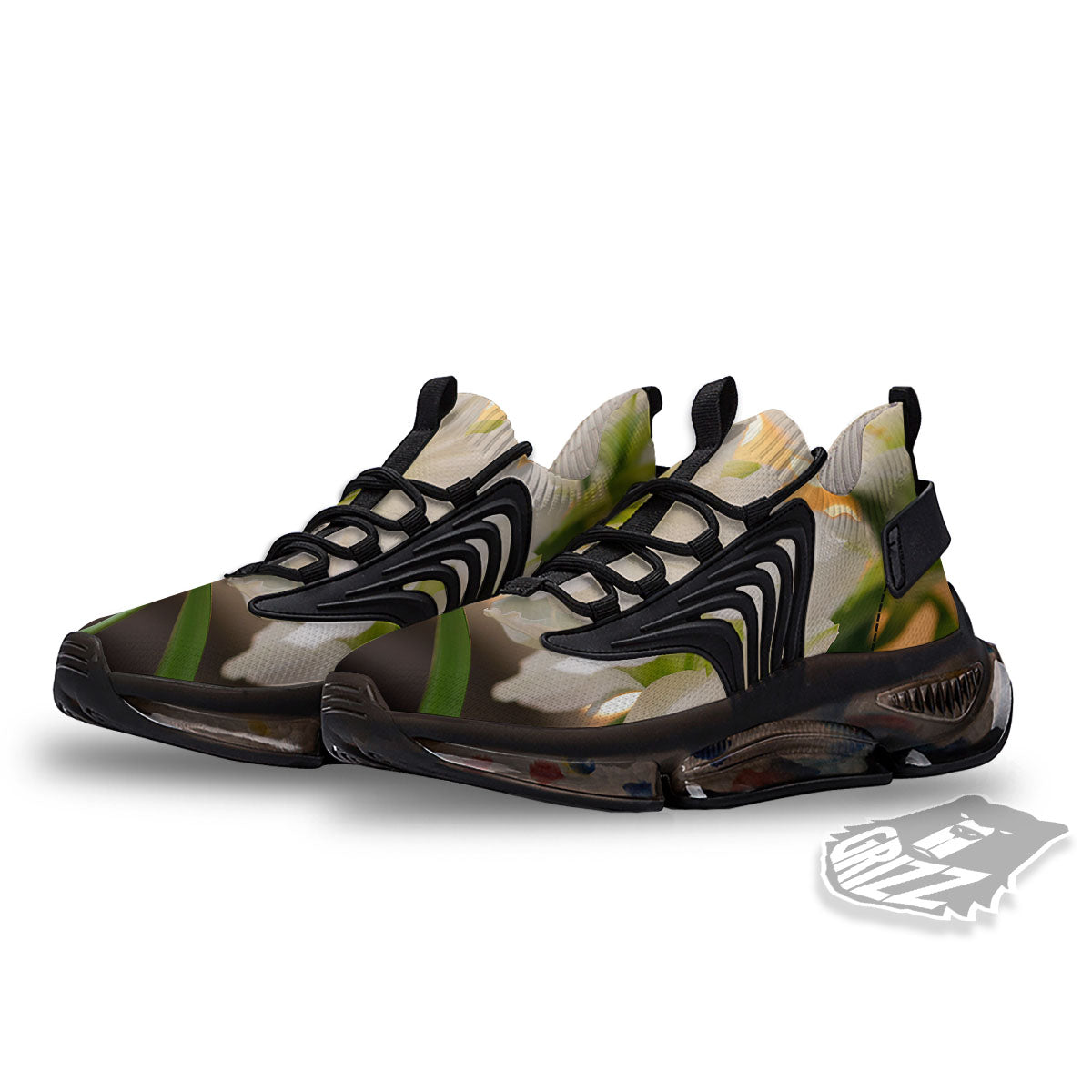 Amaryllis White Print Black Gym Shoes-grizzshop