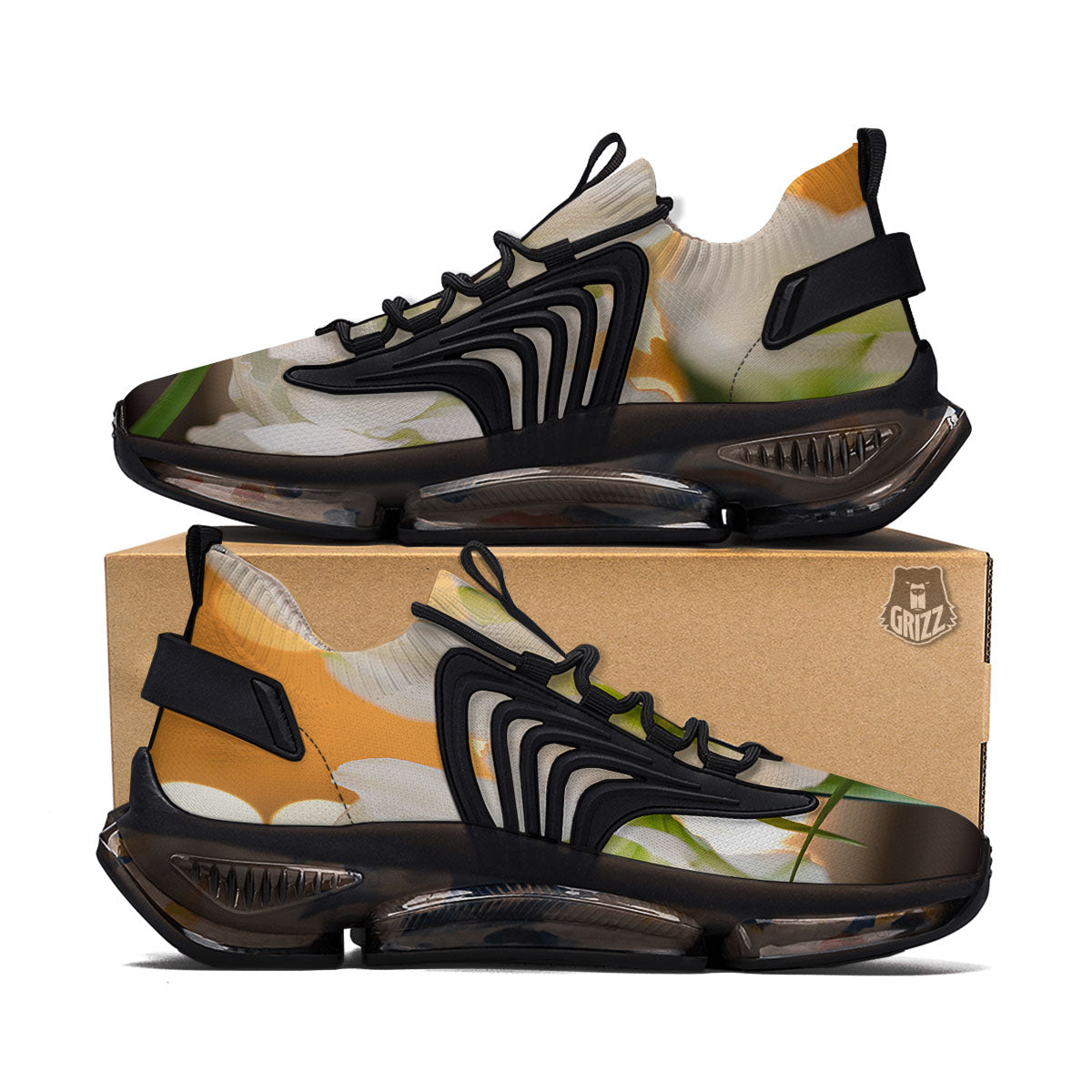 Amaryllis White Print Black Gym Shoes-grizzshop