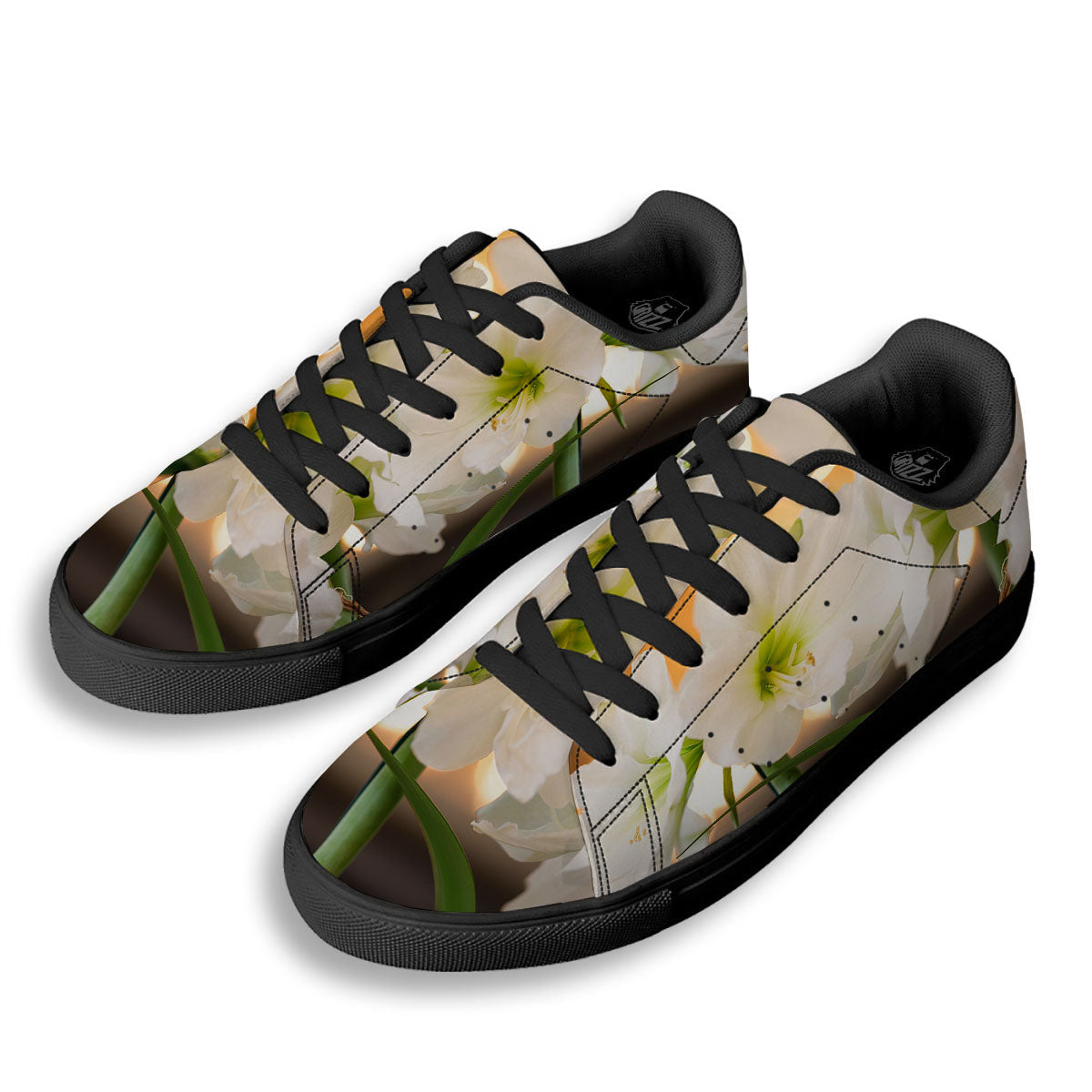 Amaryllis White Print Black Low Top Sneakers-grizzshop