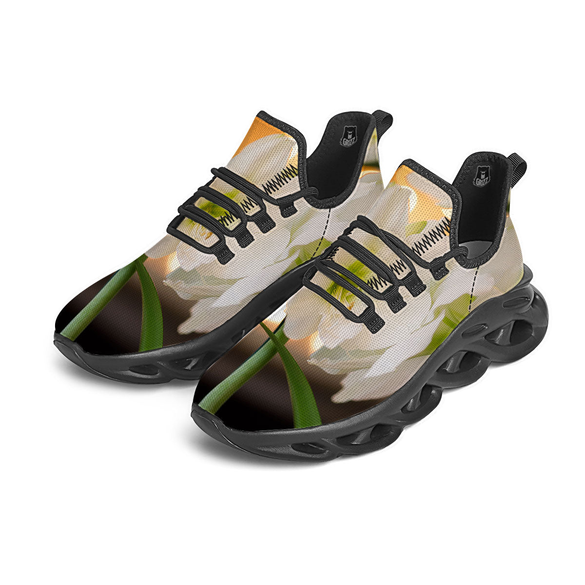 Amaryllis White Print Black Running Shoes-grizzshop