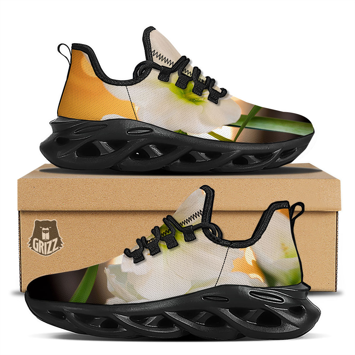 Amaryllis White Print Black Running Shoes-grizzshop
