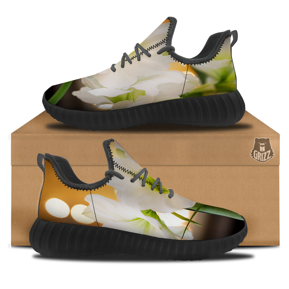 Amaryllis White Print Black Walking Shoes-grizzshop