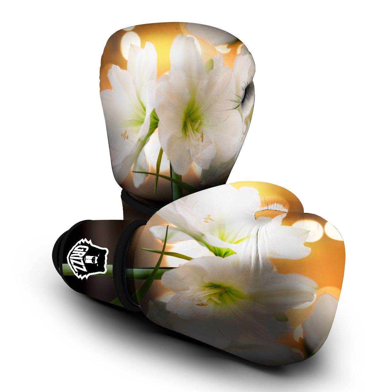 Amaryllis White Print Boxing Gloves-grizzshop
