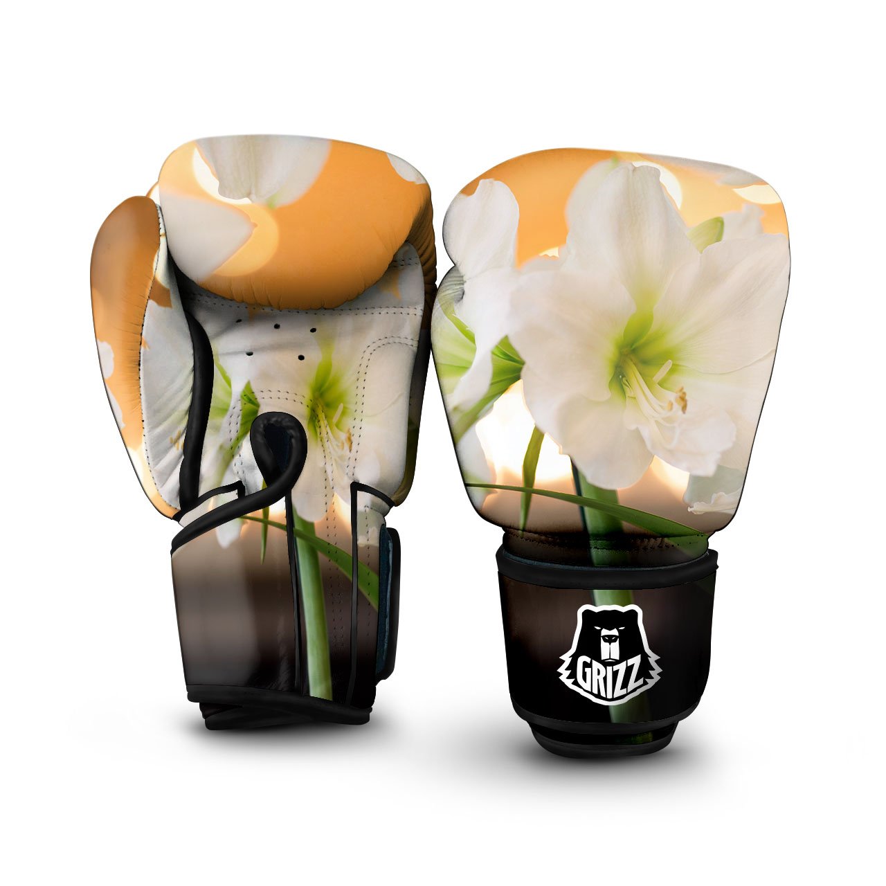 Amaryllis White Print Boxing Gloves-grizzshop