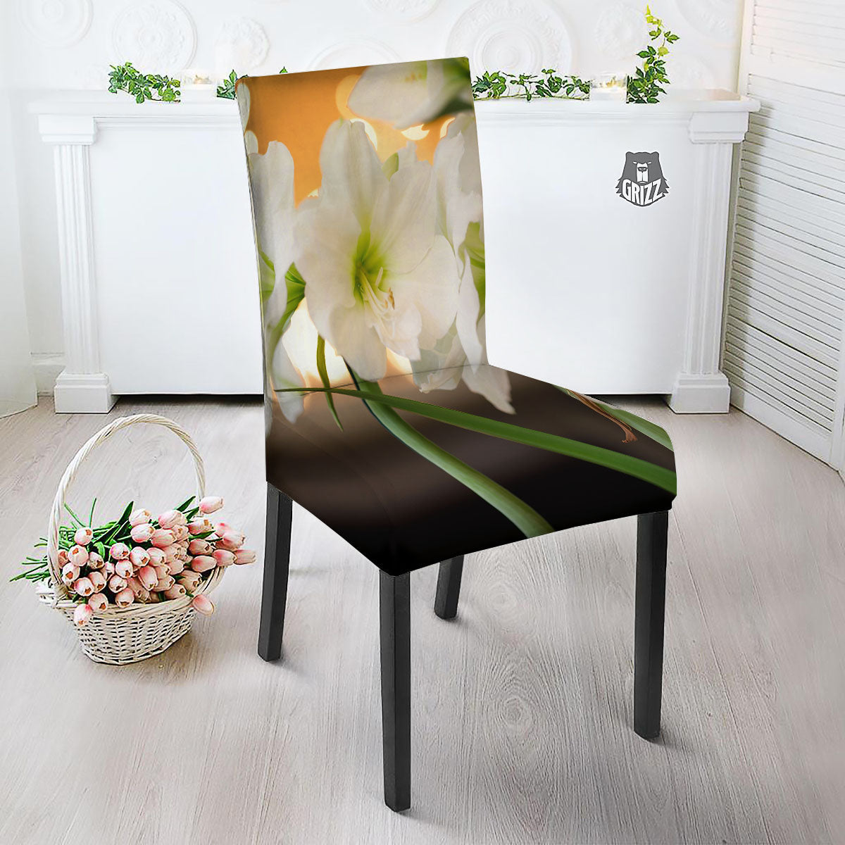 Amaryllis White Print Dining Chair Slipcover-grizzshop