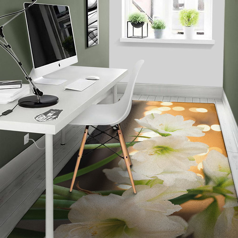Amaryllis White Print Floor Mat-grizzshop