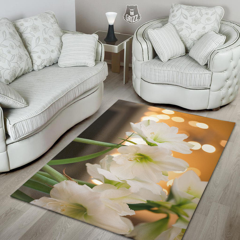 Amaryllis White Print Floor Mat-grizzshop
