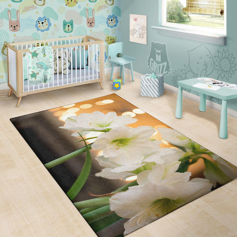 Amaryllis White Print Floor Mat-grizzshop