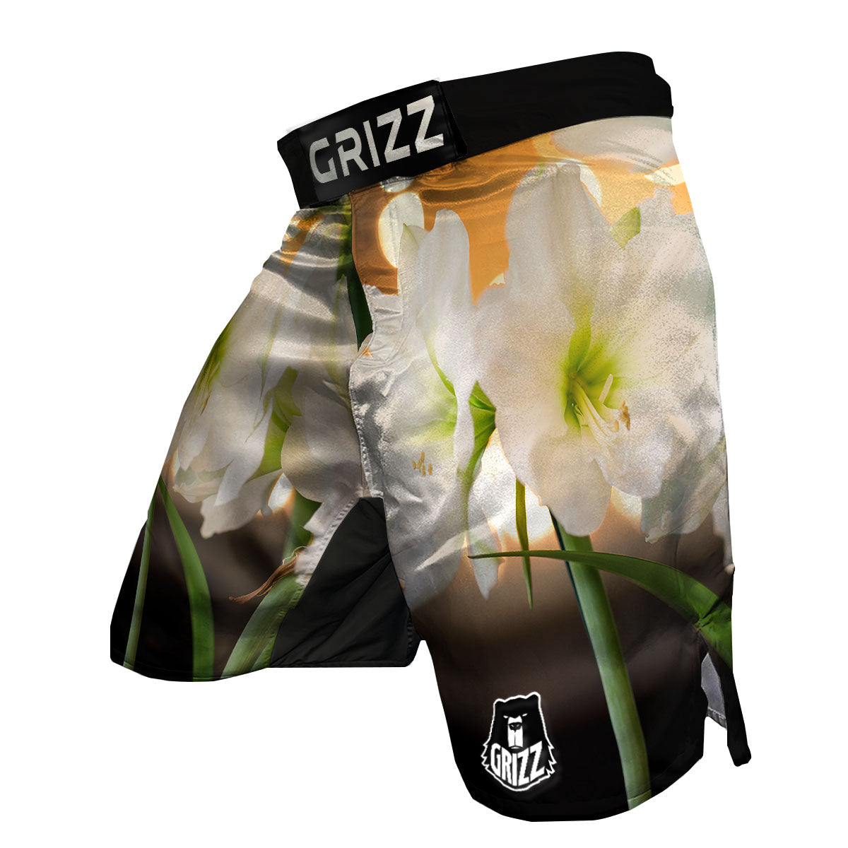 Amaryllis White Print MMA Shorts-grizzshop