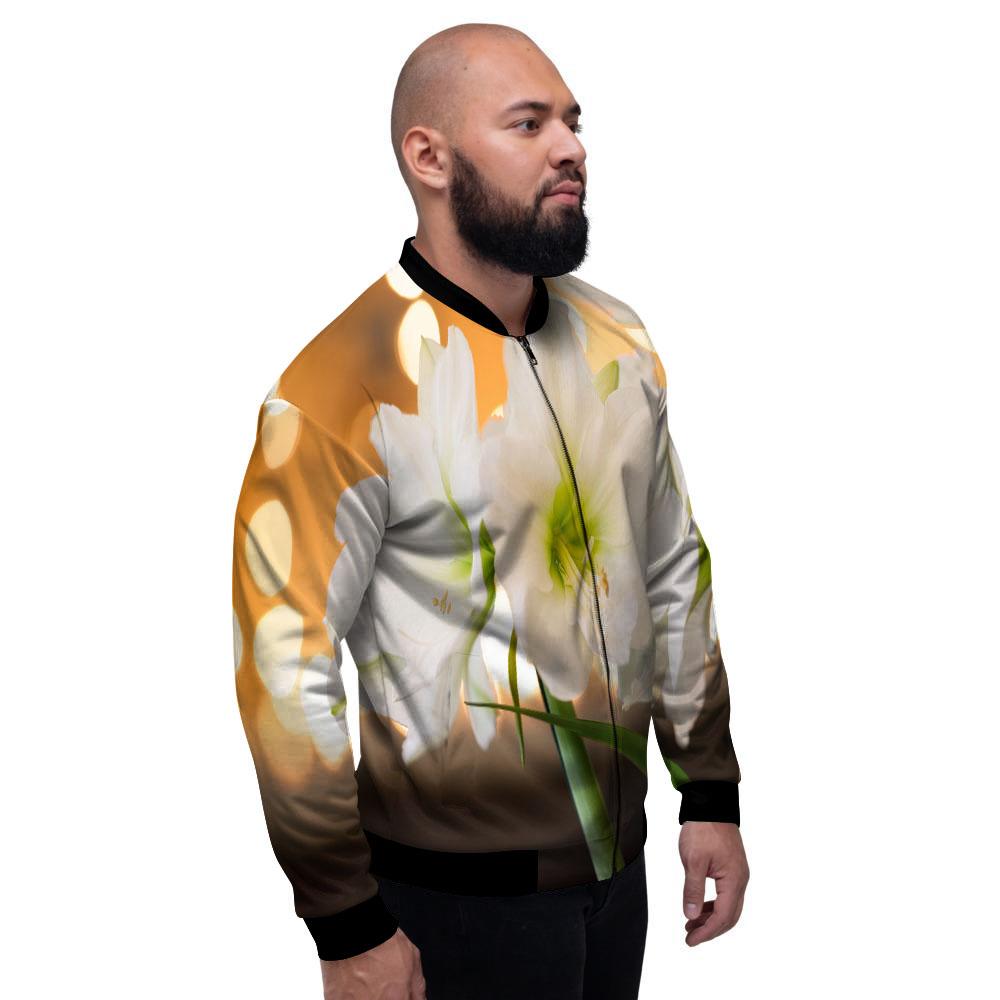 Amaryllis White Print Men's Bomber Jacket-grizzshop