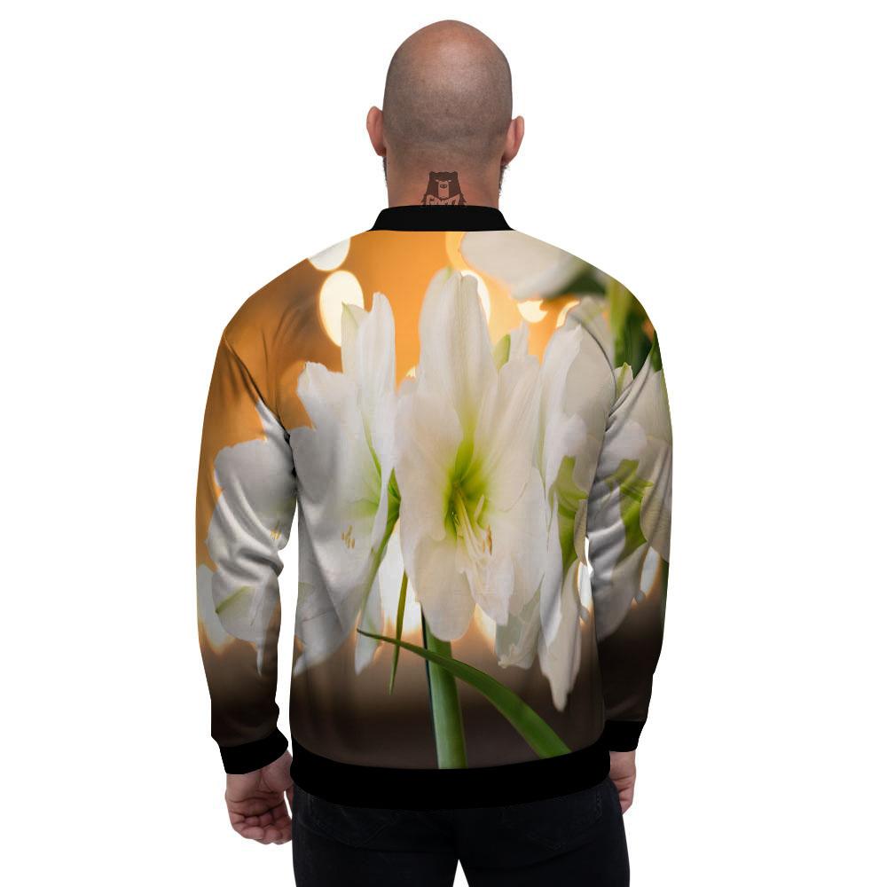 Amaryllis White Print Men's Bomber Jacket-grizzshop
