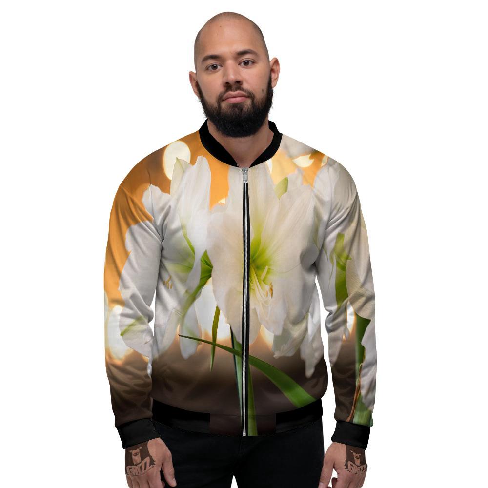 Amaryllis White Print Men's Bomber Jacket-grizzshop