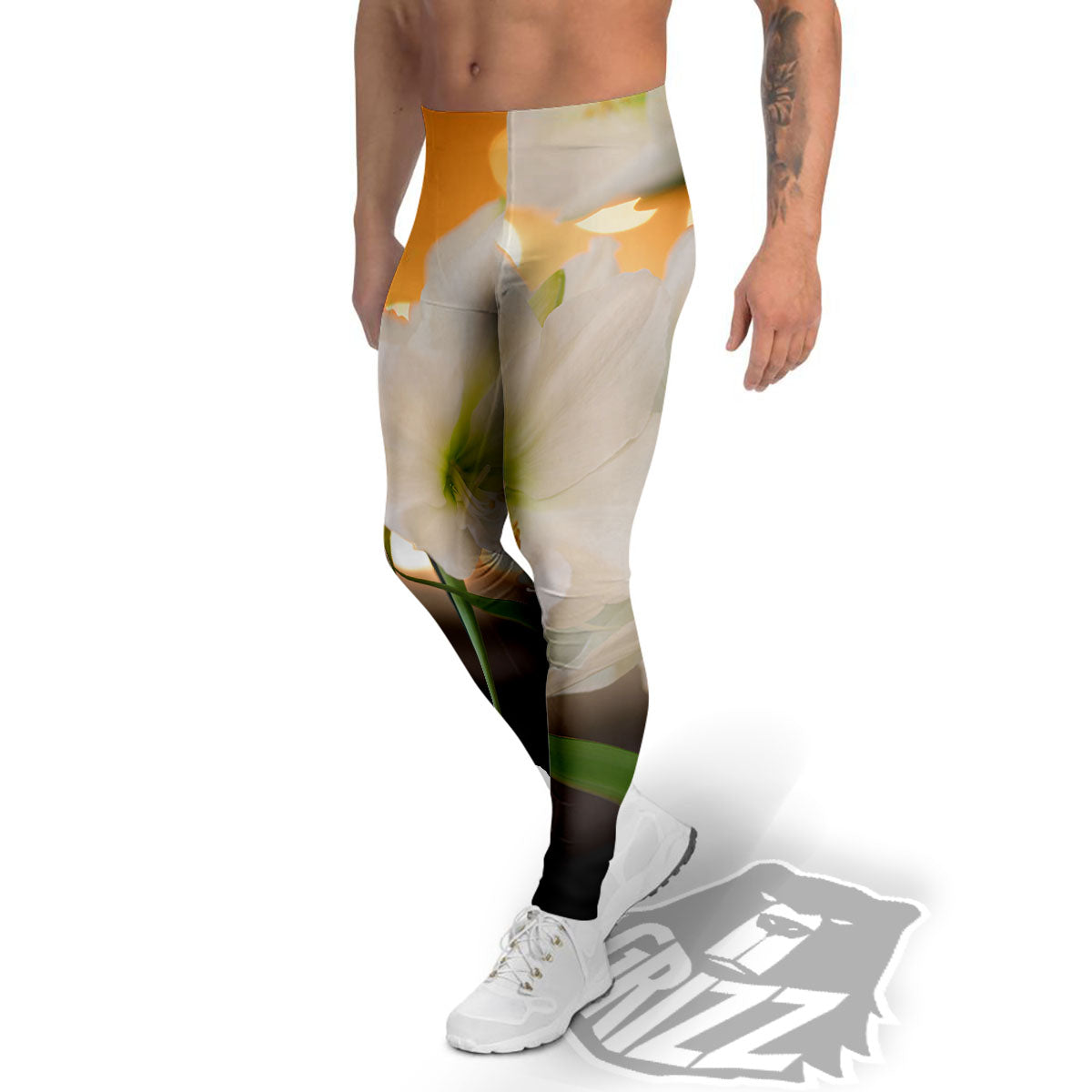 Amaryllis White Print Men's Leggings-grizzshop