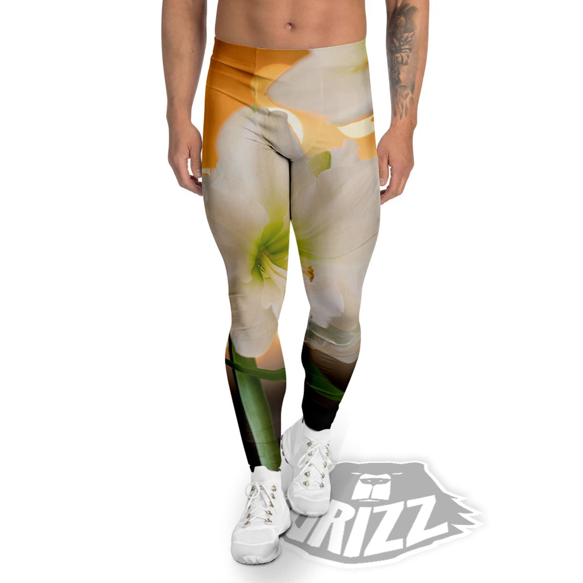 Amaryllis White Print Men's Leggings-grizzshop