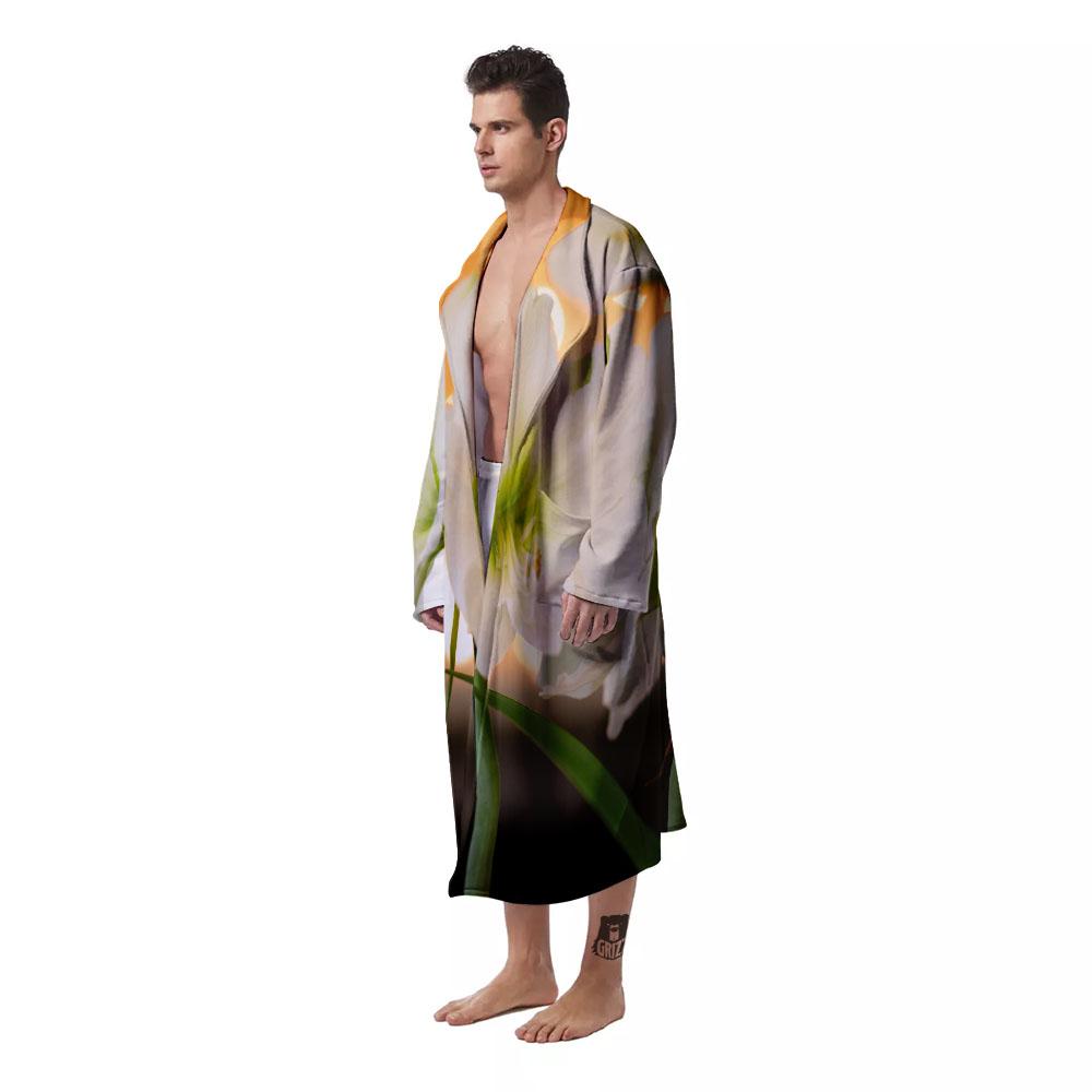 Amaryllis White Print Men's Robe-grizzshop