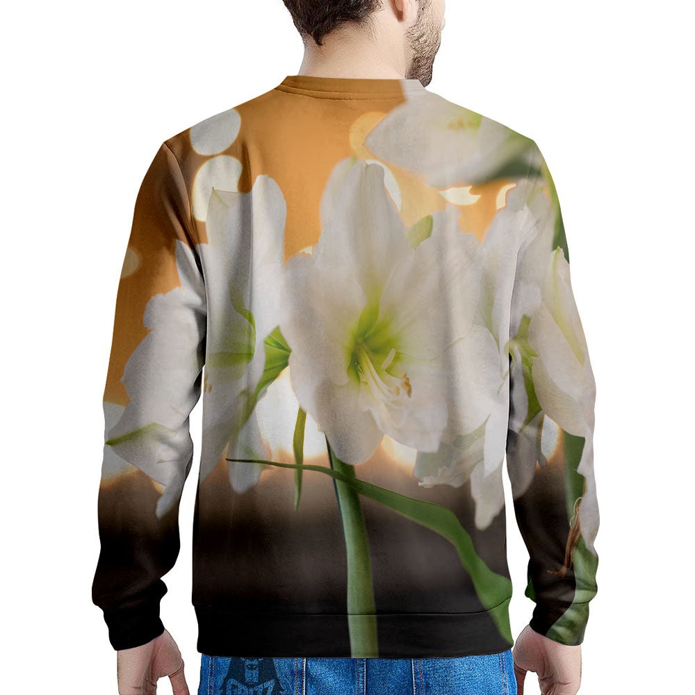 Amaryllis White Print Men's Sweatshirt-grizzshop
