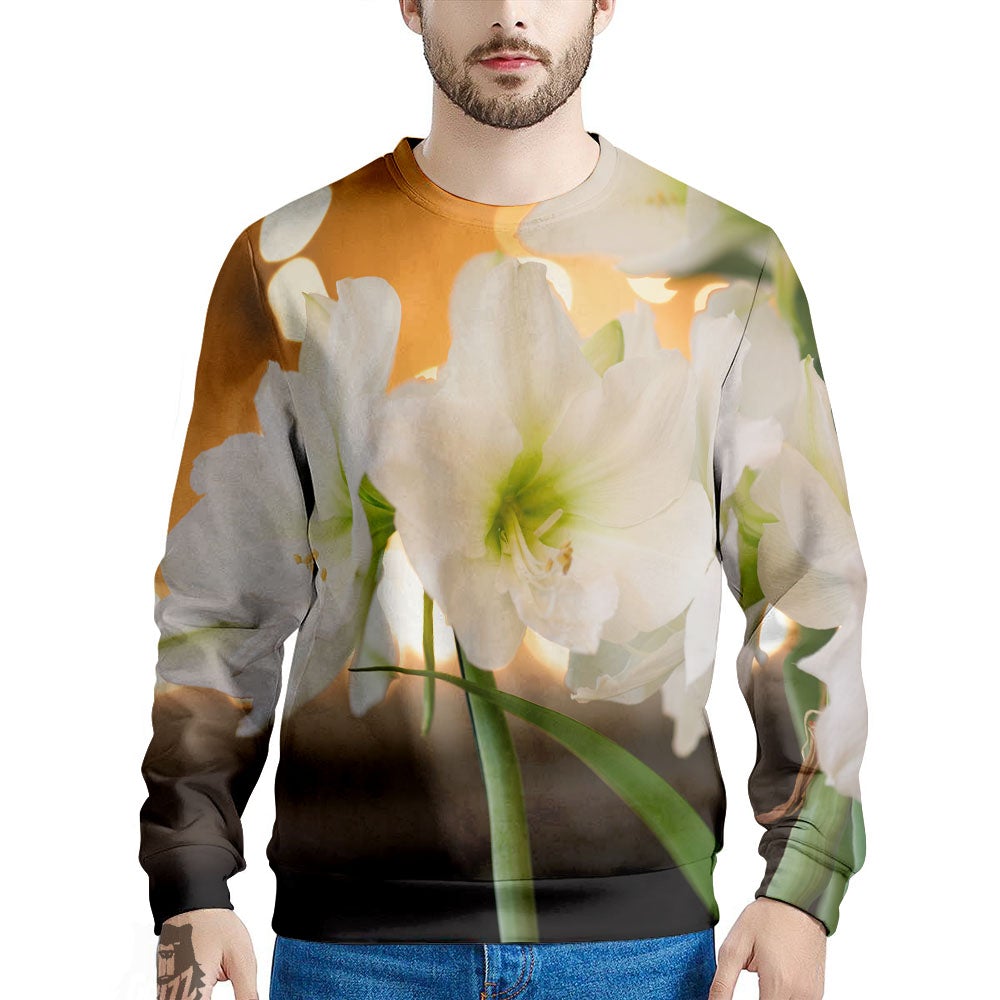 Amaryllis White Print Men's Sweatshirt-grizzshop