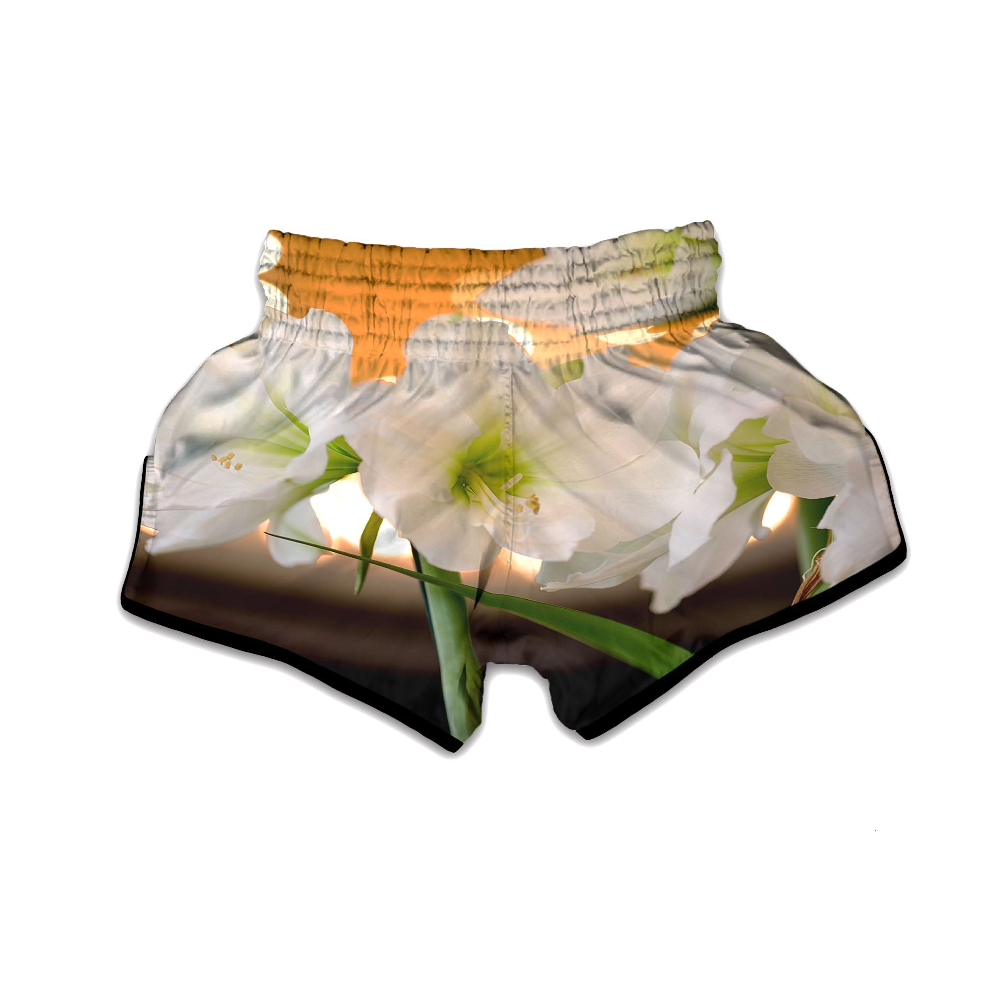 Amaryllis White Print Muay Thai Boxing Shorts-grizzshop