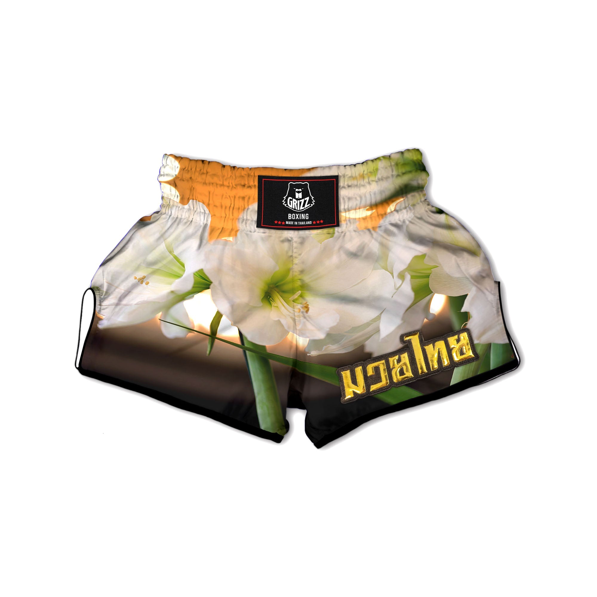 Amaryllis White Print Muay Thai Boxing Shorts-grizzshop