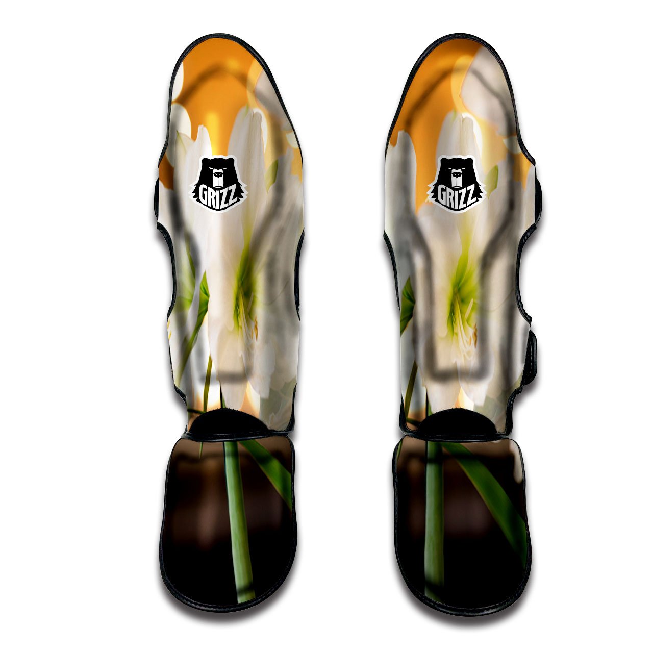 Amaryllis White Print Muay Thai Shin Guards-grizzshop