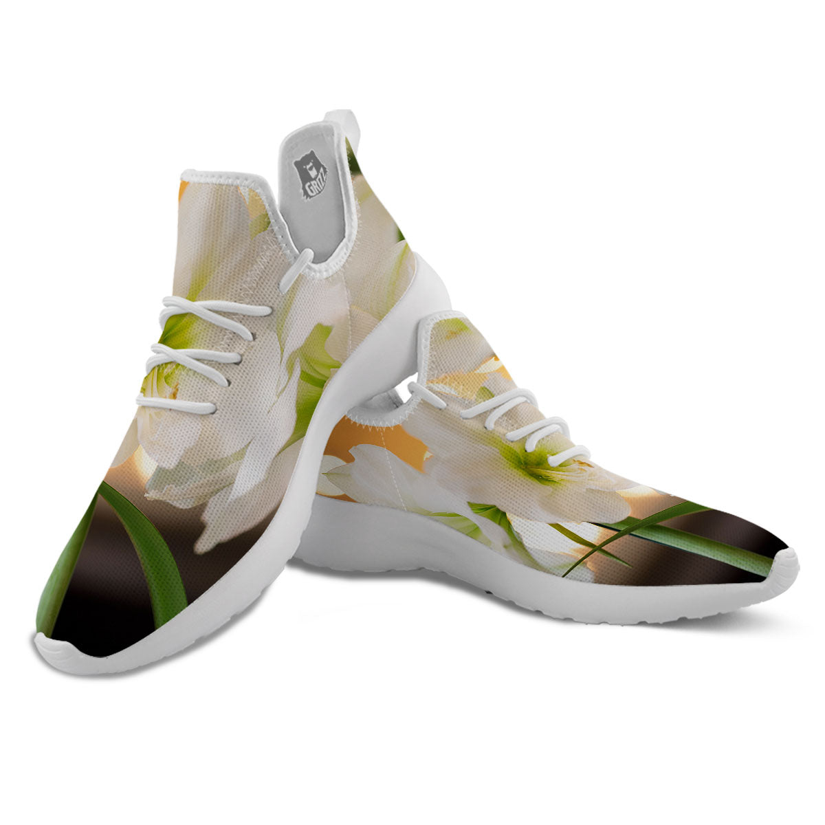 Amaryllis White Print White Athletic Shoes-grizzshop