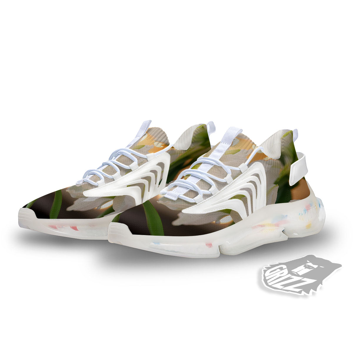 Amaryllis White Print White Gym Shoes-grizzshop