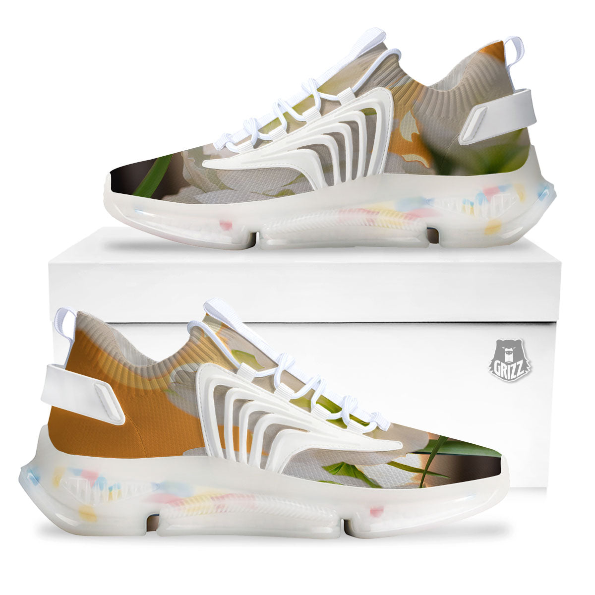 Amaryllis White Print White Gym Shoes-grizzshop
