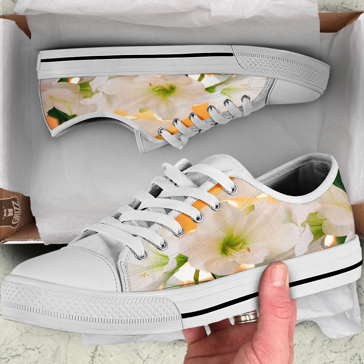 Amaryllis White Print White Low Top Shoes-grizzshop