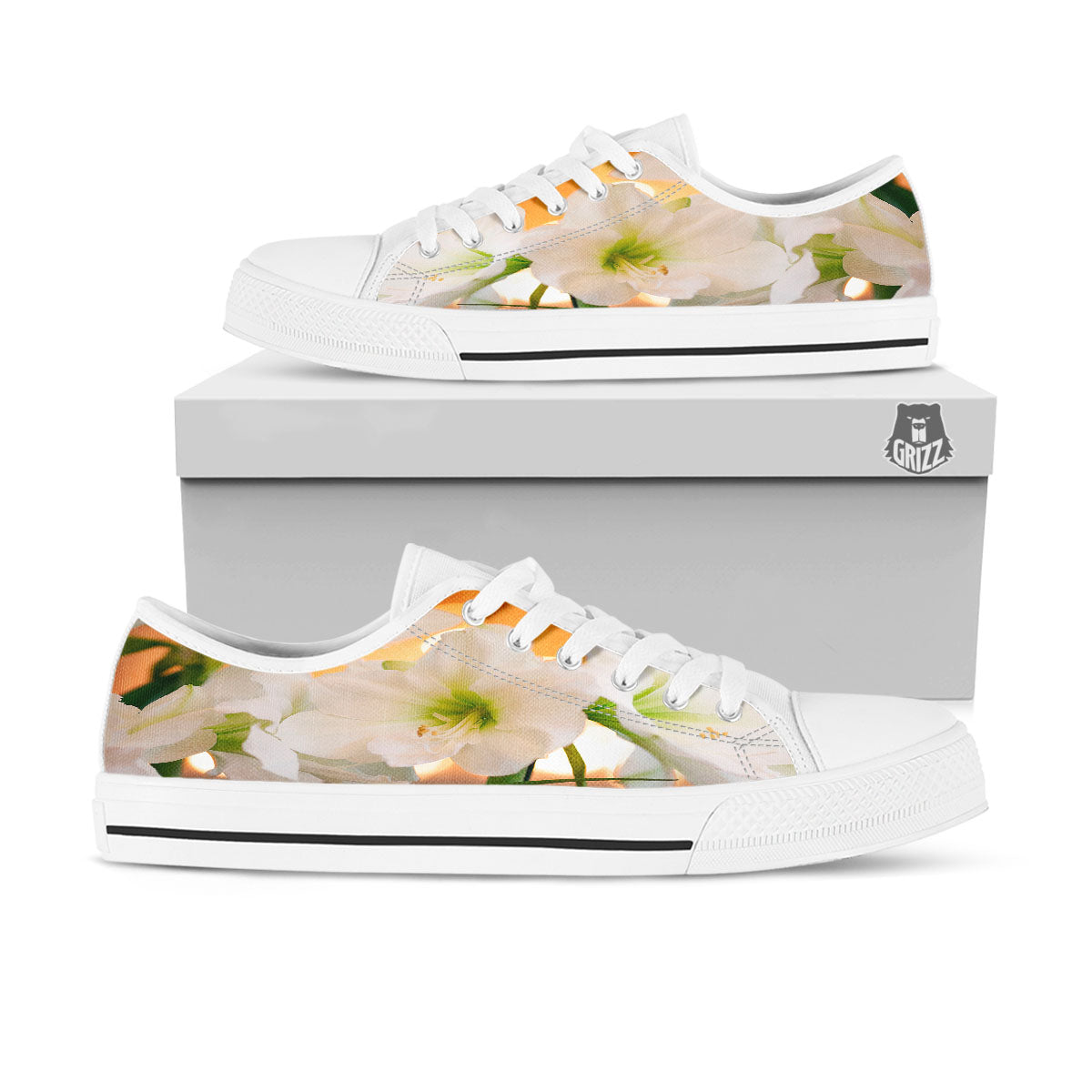 Amaryllis White Print White Low Top Shoes-grizzshop