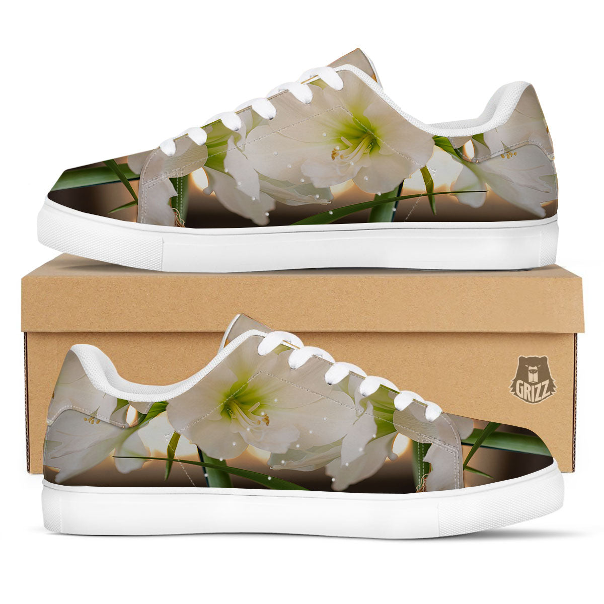 Amaryllis White Print White Low Top Sneakers-grizzshop