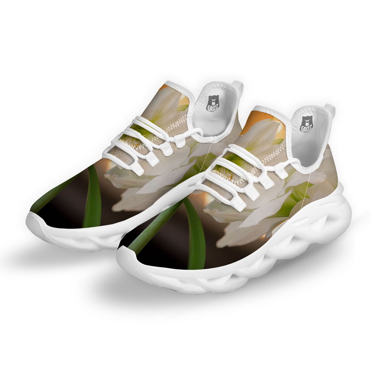 Amaryllis White Print White Running Shoes-grizzshop