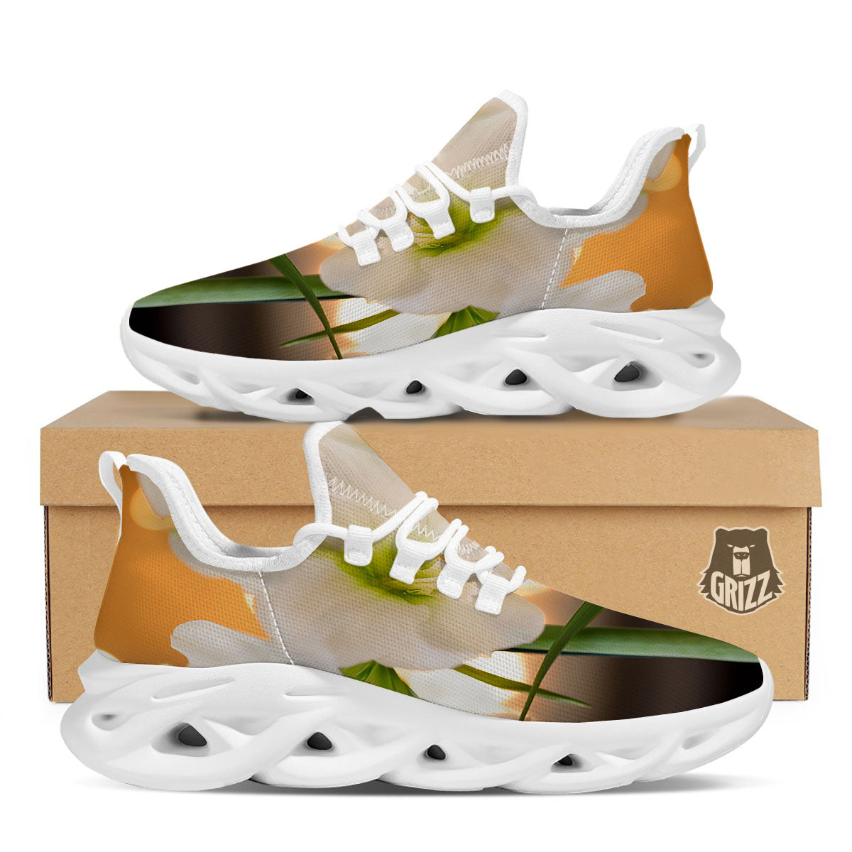 Amaryllis White Print White Running Shoes-grizzshop