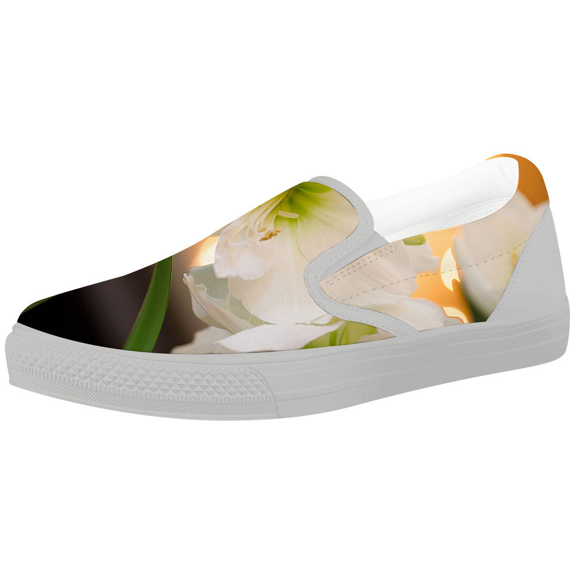 Amaryllis White Print White Slip On Shoes-grizzshop