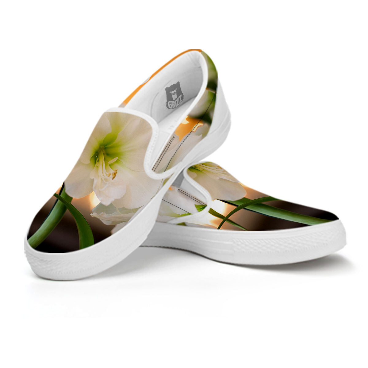 Amaryllis White Print White Slip On Shoes-grizzshop