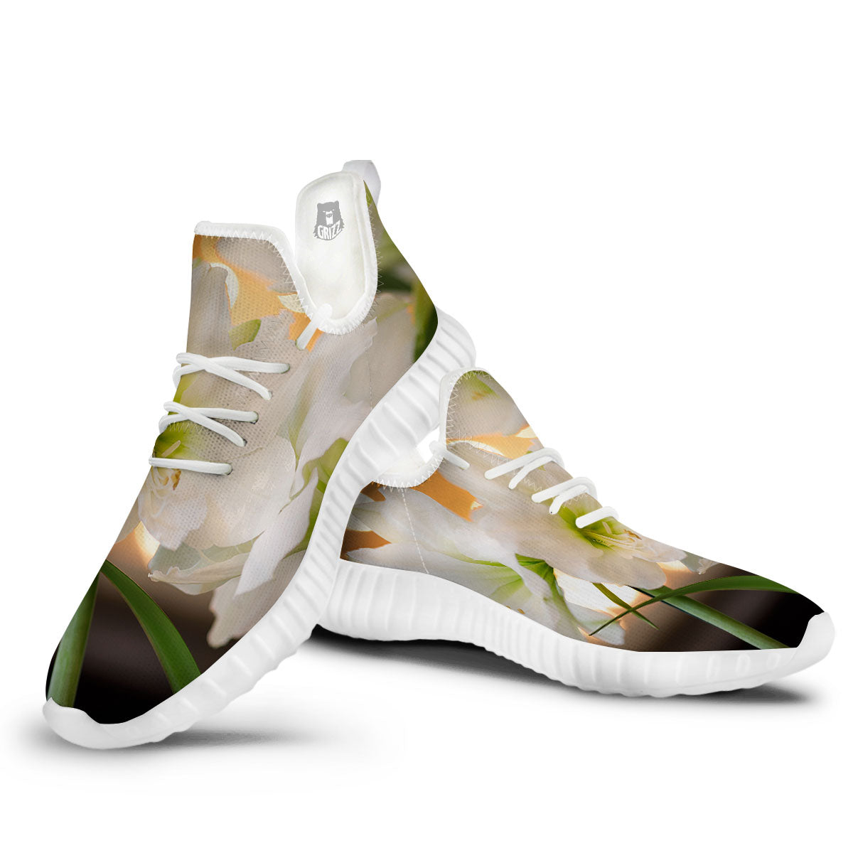 Amaryllis White Print White Walking Shoes-grizzshop