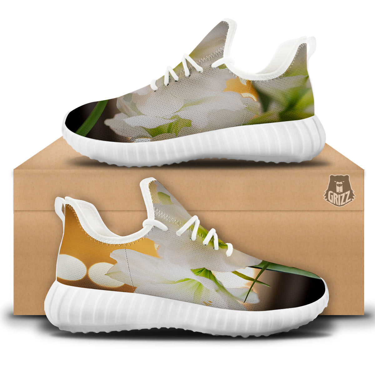 Amaryllis White Print White Walking Shoes-grizzshop