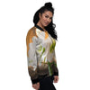 Amaryllis White Print Women's Bomber Jacket-grizzshop